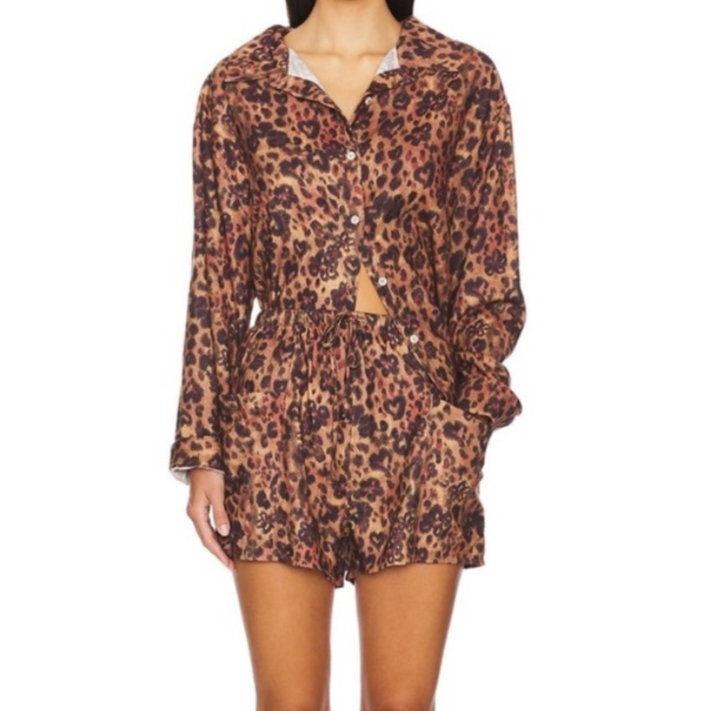 Free people early morning brown animal print cotton sleep set